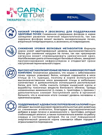 Корм для кошек сухой CARNI VET Diet Renal Поддержание здоровья почек при ХПН, 1.5кг