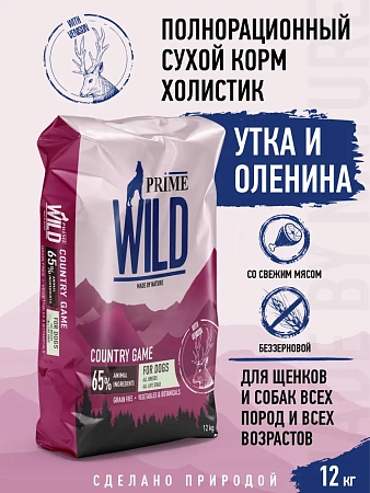 PRIME WILD GF COUNRTY GAME с уткой и олениной 12кг д/щенков и собак всех пород