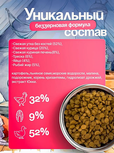 Greedy Family &amp;quot;Утка с треской&amp;quot; корм запеченный для взрослых кошек и котят, 1.5кг
