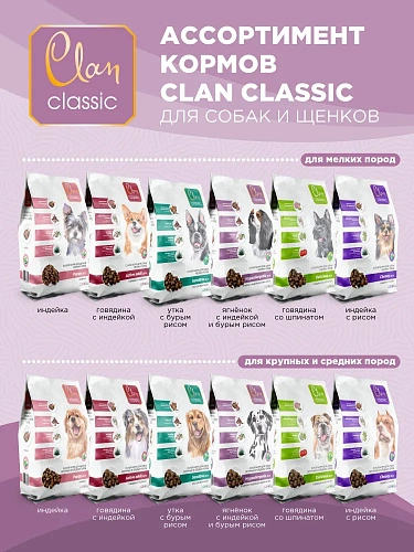 Сухой корм CLAN Classic Hypoallergenic 23/11для собак крупных и средних пород гипоаллергенный, ягненок и индейка с бурым рисом