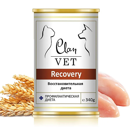 Корм для собак и кошек влажный CLAN VET Recovery Восстановительная диета, ж/б 340г-1 шт