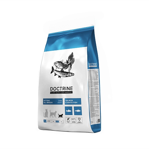 Сухой корм для котят DOCTRINE с лососем и белой рыбой тресковых пород, 10 кг
