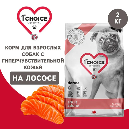 Корм для собак сухой 1st Choice Grain Free Derma для гиперчувствительной кожи на лососе, 2кг